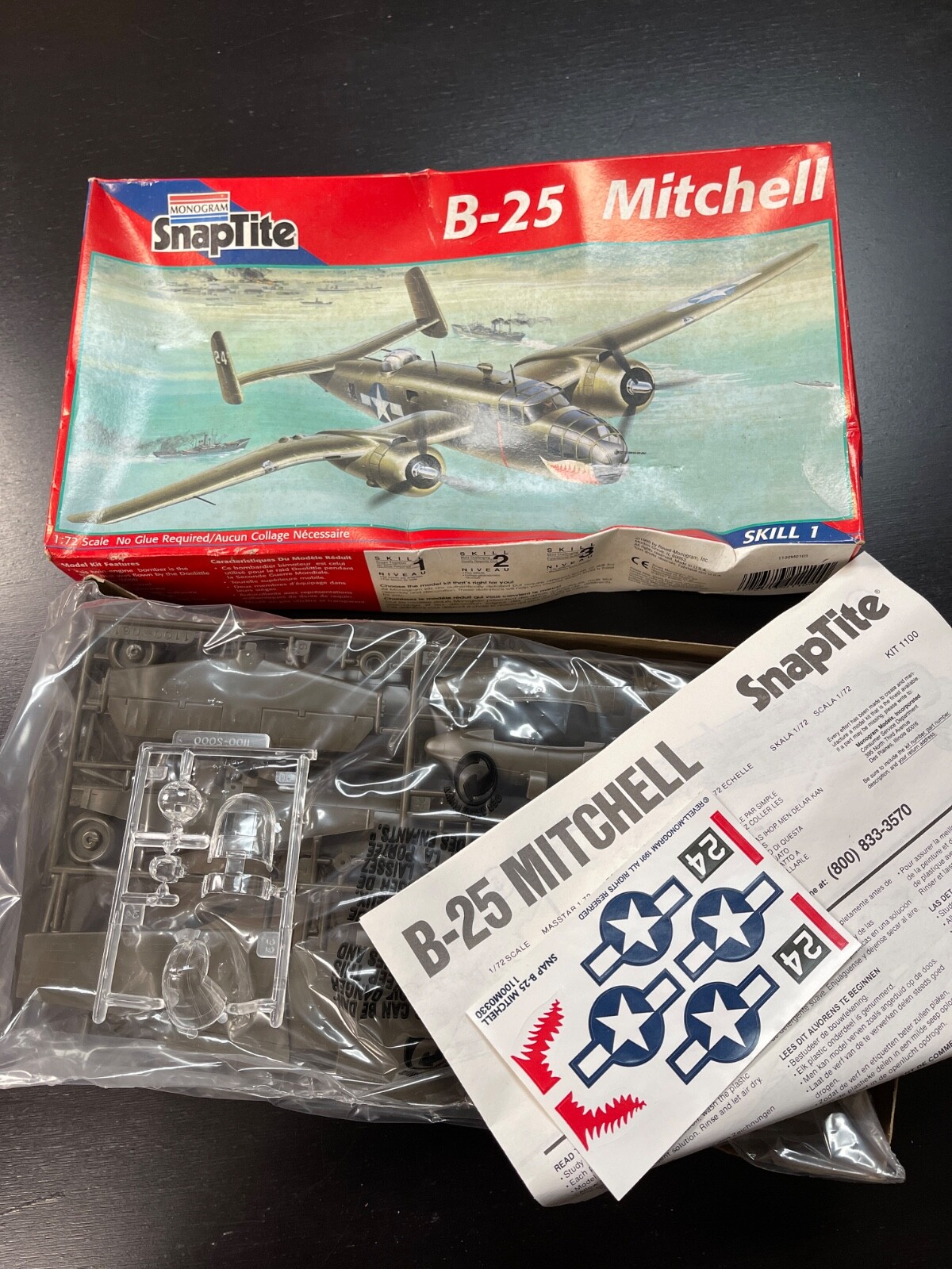 Monogram SnapTite B-25 #1100 WWII Mitchell Bomber 1995 1:72 Model Kit ...