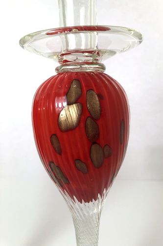 Italian Art Glass Tall Candlesticks Aventurine Red 14" Hand blown taper Set Pair - Picture 4 of 12