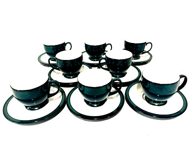 Denby Greenwich Langley 16 Piece Set Of 8 Each Footed Cups & Saucers England