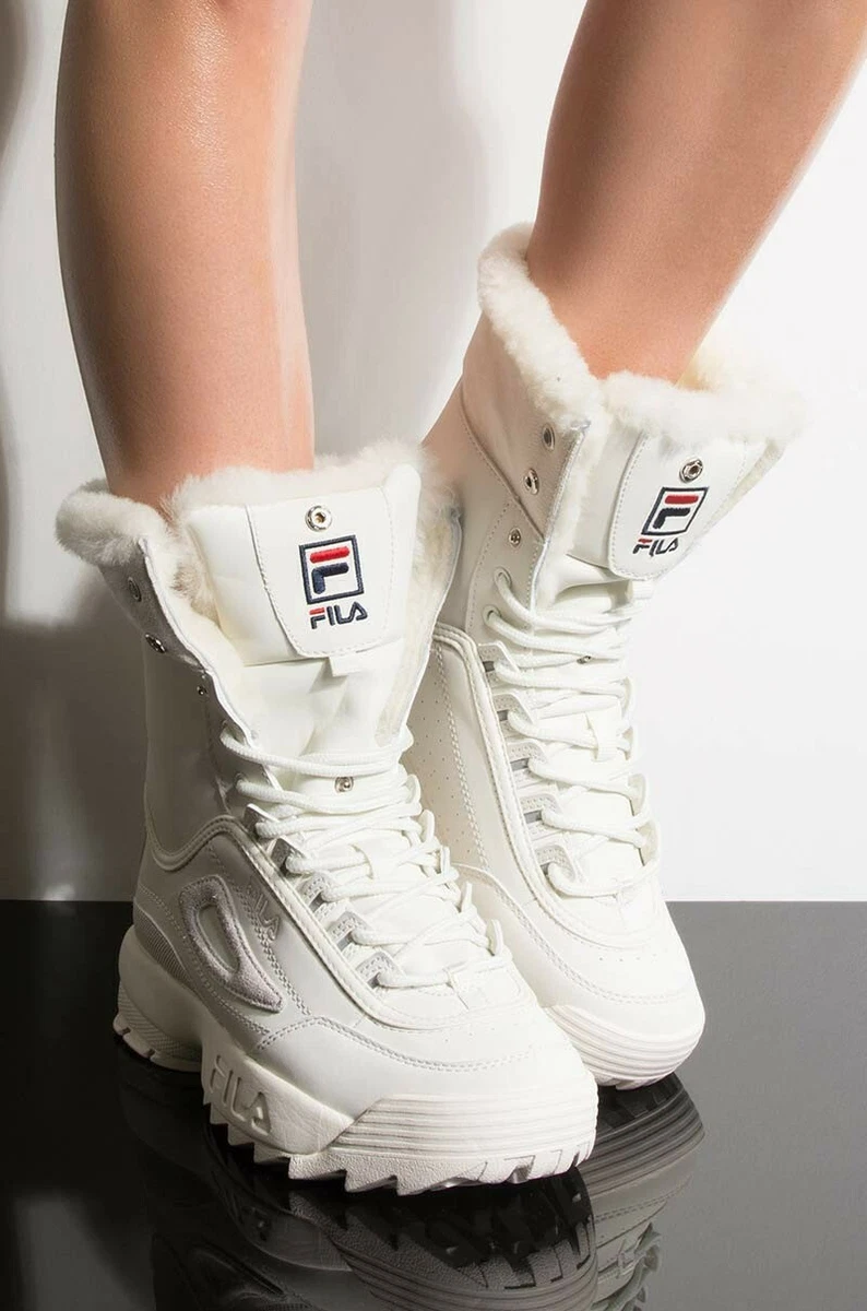 Nautisk Alle Kosciuszko FILA DISRUPTOR BOOT FUR OFF WHITE IVORY LACE UP FUR LINING WOMENS BOOTS |  eBay