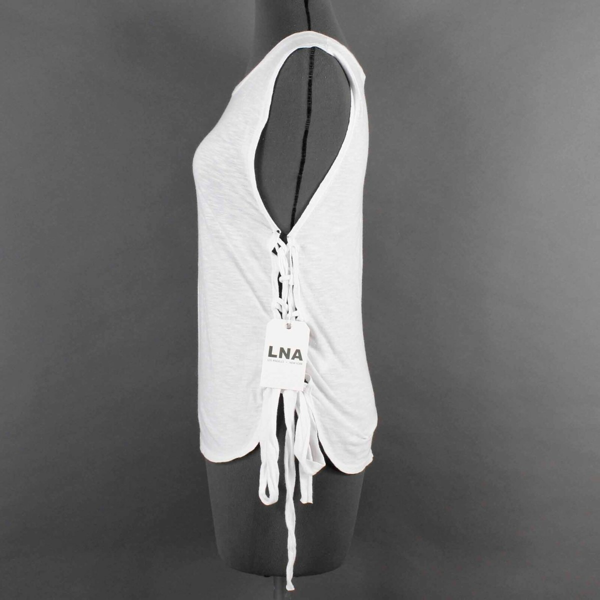 LNA NEW Sz S White Lace Up Side 100% Cotton Knit Top | eBay