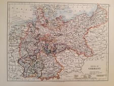 1913 MAP - EMPIRE OF GERMANY WURTEMBERG BAVARIA BRANDENBURG HANOVER