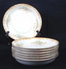 (7) Vintage NORITAKE Lares Floral Orange  Dinnerware: SOUP CEREAL BOWLS 7.25"D