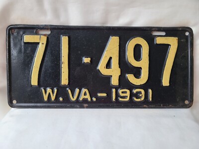 Vintage 1931 West Virginia Heavy Metal Big License Plate Repaint 10224