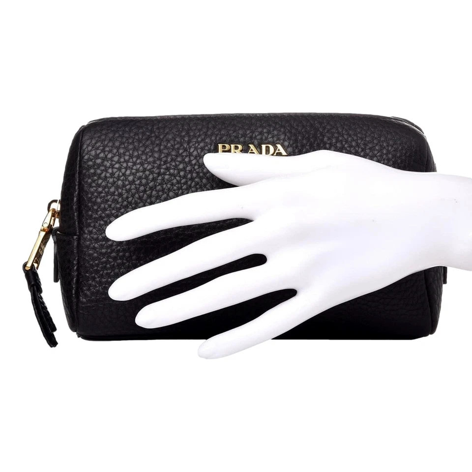 Bolsa cosmética de cuero negro Prada Vitello Daino NUEVA Foto 2 de 4