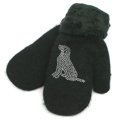 Super Soft Knitted Woollen Mitten Gloves with Faux Fur and Dog