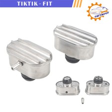 Polished Aluminum Finned Oval Air Pcv Breather Combo Valve Cover Set Of 2