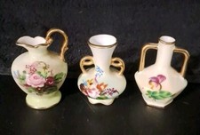 VINTAGE  KASUGA HANDCRAFTED  2 MINITURE  VASES/1 PITCHER FLORAL DESIGN JAPAN