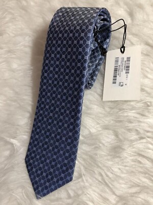 NWT GUCCI MEN'S SILK GG GUCCISSIMA NECK TIE 386489 In Blue + Gift