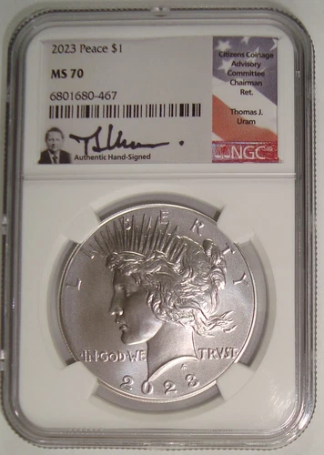 2023 Peace Silver Dollar $1 NGC MS70 Thomas Uram Signed
