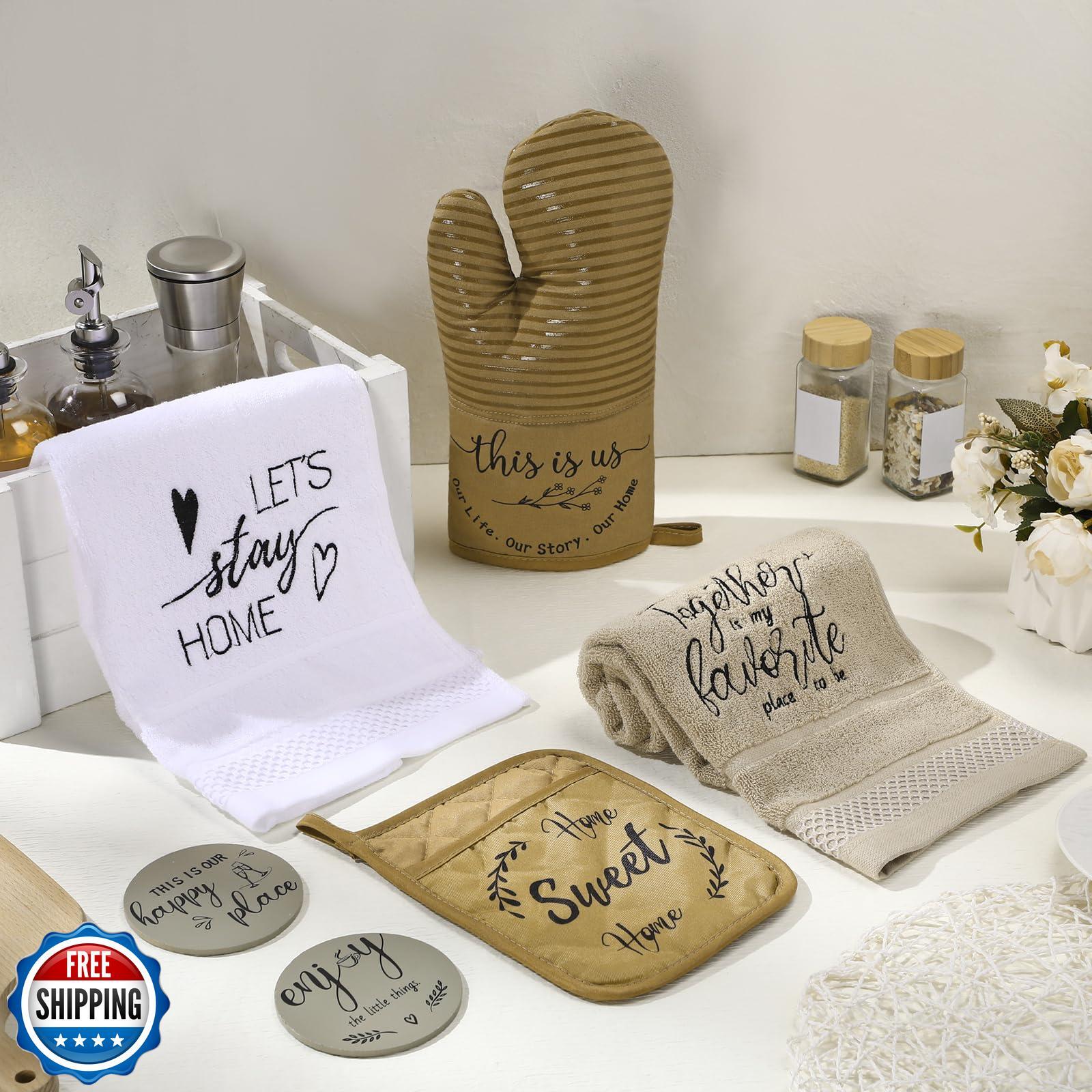Jingmore 6 Pack Housewarming Baking Gift Set Oven Mitt Pot Holder Towel Woode