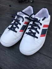 Wonder Nation Boys Toddler Sneakers Shoes Size 5 White with Red Blue Stripes
