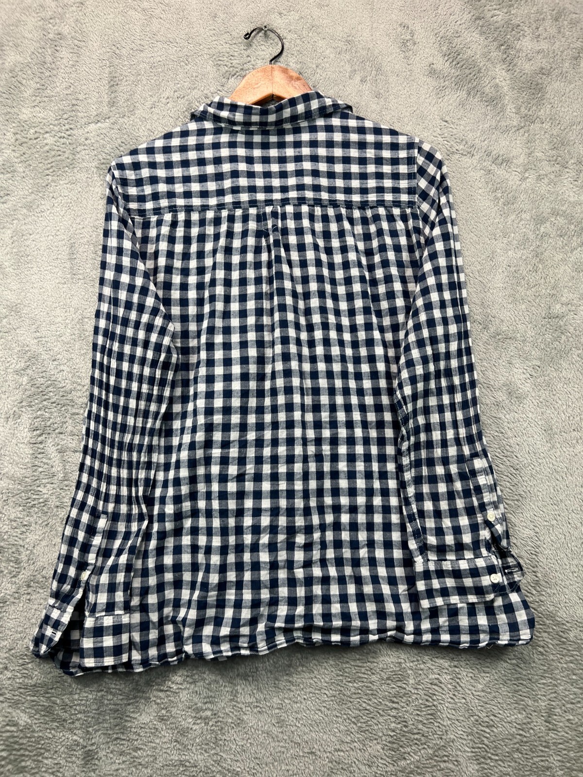 Banana Republic Button Up Shirt Womens XL Blue Gingham Lightweight Long