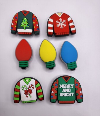 7pc Ugly Sweater, Christmas Ligh Shoe Charm Set These are compatible with Crocs.