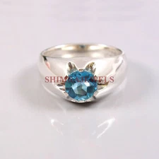 Natural Blue Topaz Gemstone with 925 Sterling Silver Ring for Men's #183