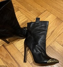 Rare Vintage Nine West Boot Black Pointy Toe Brass Toe Sz 8 Leather Bootie