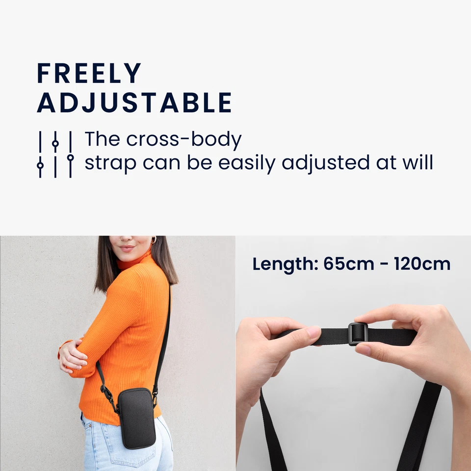 Custodia Neoprene con Zip - Portacellulare a Tracolla - Porta Cellulare da Collo - Immagine 3 di 4