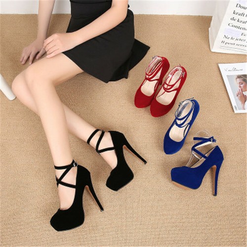 Sexy Women Men Strappy High Heels Suede 
