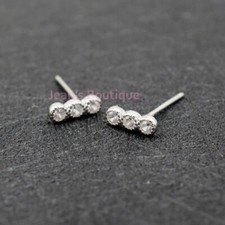 925 Sterling Silver Triple Round CZ Stud Helix Tragus Piercing Earrings A4542