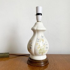 Vintage Ceramic Table Lamp Cream with Blue Flowers Wood Base 31cm Tall