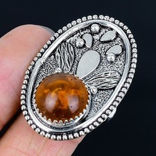 Purchritudinous Baltic Amber Gemstone 925 Sterling Silver Ring Size Adj