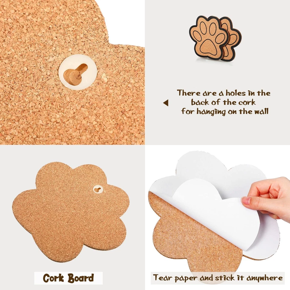 Decorative Cork Bulletin Board for Walls Memo Bulletin Pin Board Dog Paw Shap... - Image 3 of 4
