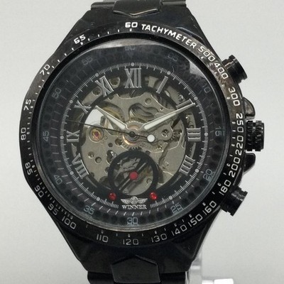 CUSTOM TIME ブラック ダイバーウォッチ　アナログ時計　JUNK Winner TM432 Mens Watch 44mm Black Skeleton Automatic Steel