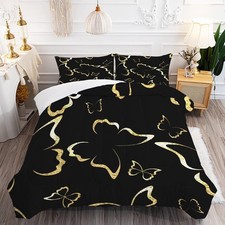 Black and Gold Butterfly Comforter Set Full/Queen Size Luxury Bedding for Boy...