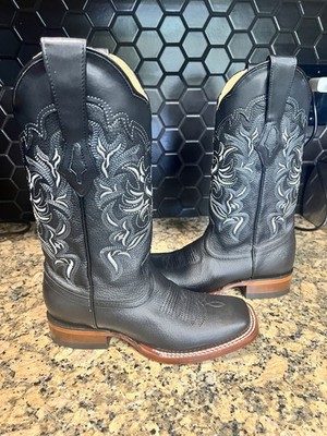 WOMEN LOS ALTOS GRISLY BLACK GENUINE LEATHER RANCH-SQUARE-TOE WESTERN BOOT 