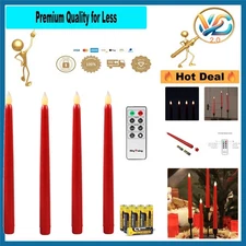 Red Flameless Taper Candles Set of 4 – Battery Operated, Timer, Remote, Wax F...