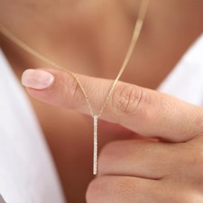 1.00Ct Round Cut Lab-Created Diamond Bar Pendant 14K Yellow Gold Plated 18"