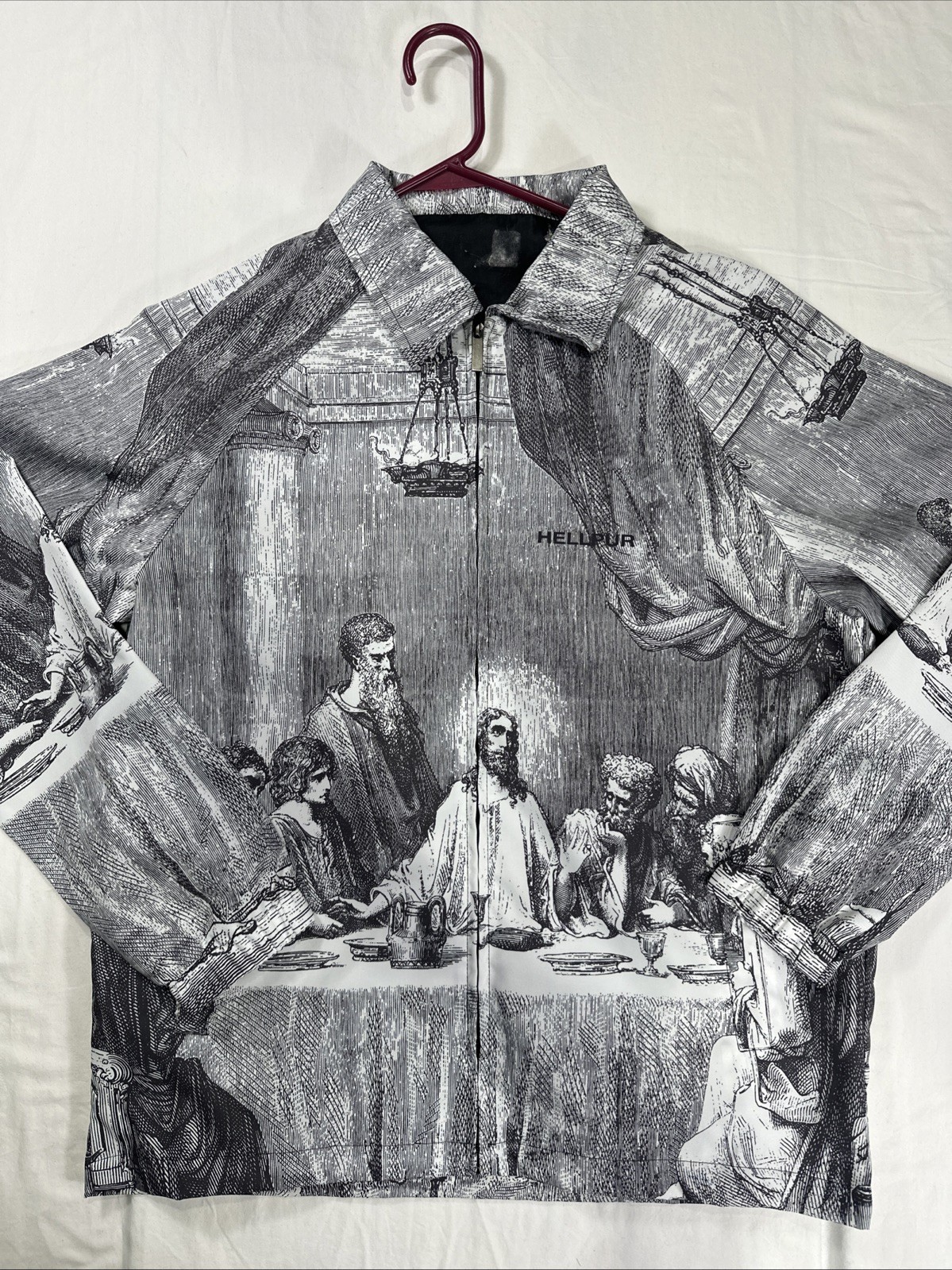 ARC'TERYX Giacca unisex Hellpur taglia media stampa ultima cena nero bianco AOP all over