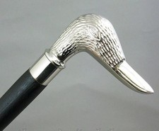 Solid Brass Duck Chrome Handle And Wooden Walking Stick / Cane Black Finish