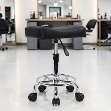 Rolling Salon Stool Height Adjustable Swivel Chair With Wheels PU Leather Black
