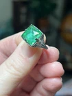 Antique Art Deco Sterling Silver Filigree Emerald Green Paste Gem Signet Ring