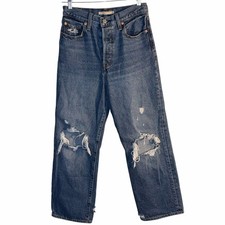 Levi s Ribcage Straight Ankle Jeans Size 27 Distressed High Rise Button Fly