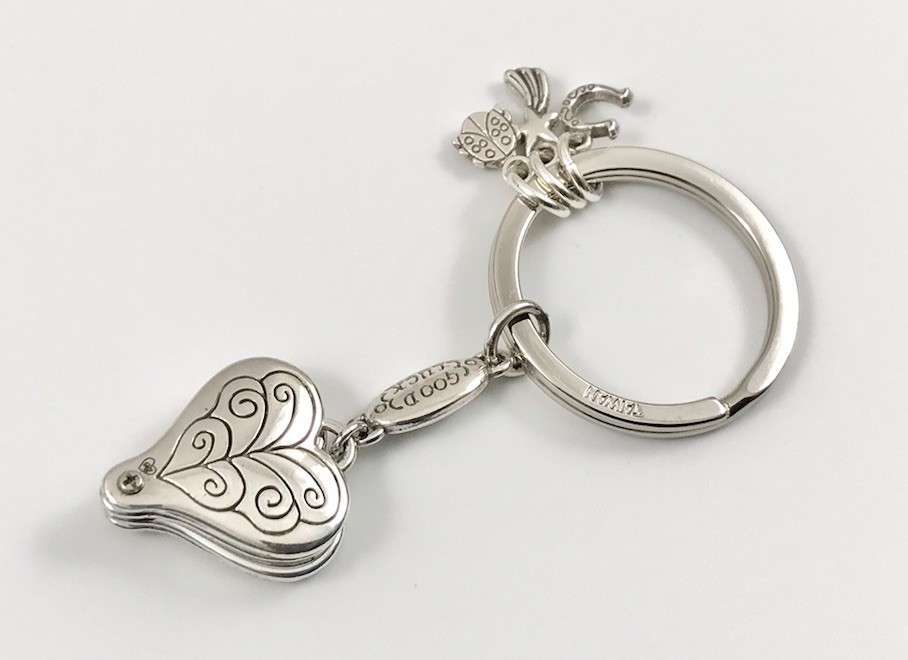 Brighton Lucky Clover Heart Key Fob Keychain Silver Plated. #1380