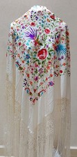 Shawl Piano Manton Cream Colorful Silk Embroidered 53" Shipped By FedEx DDP