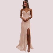 NWT Long V Neck Mermaid Glitter Formal Dresses Evening Gowns with Slit - 2
