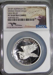 2015 P AUSTRALIA ARGENTO ZEPPATA CODA AQUILA ALTORILIEVO NGC PF 70 ULTRA CAMEO