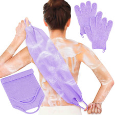 Exfoliating Back Scrubber Bath Gloves Set, Exfoliating Shower Towel with Shower