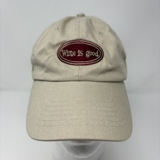 "Wine Is Good" Tan Baseball Cap Dad Hat Adjustable Humor Novelty