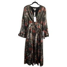 Anthropologie Caballero NWT Metallic Floral Maxi Dress Long Sleeve Sz Med Shiny