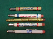 Lot of 5 vintage advertising bullet pencils. CPA railroad insurance Farm Bureau