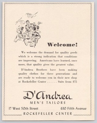 1940  D'Andrea Men's Tailors Clothes Vintage Print Ad