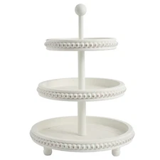 Farmhouse 3 Tier Tray, White Three Tiered Tray Wood Stand with Shabby Chic Be...