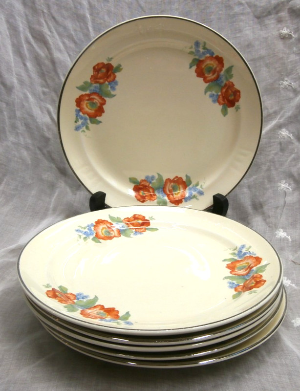 Vtg Lot/6 HALL'S Superior Quality Kitchenware ORANGE POPPY Salad Plates 7-3/16"