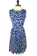 ILE NEW YORK Size 12 A-Line Dress Blue White Polka Dots Sleeveless Knee Length