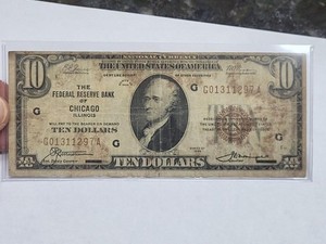 1929 $10 Federal Reserve Bank Note BROWN Seal CHICAGO National Bank New Holder