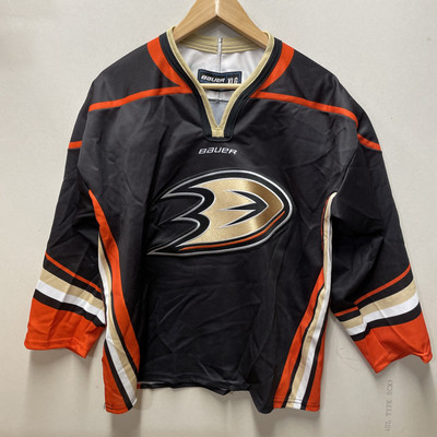 VTG 90 s Bauer Team Anaheim Ducks Youth Jersey XL Black NHL Hockey #19 Alandar